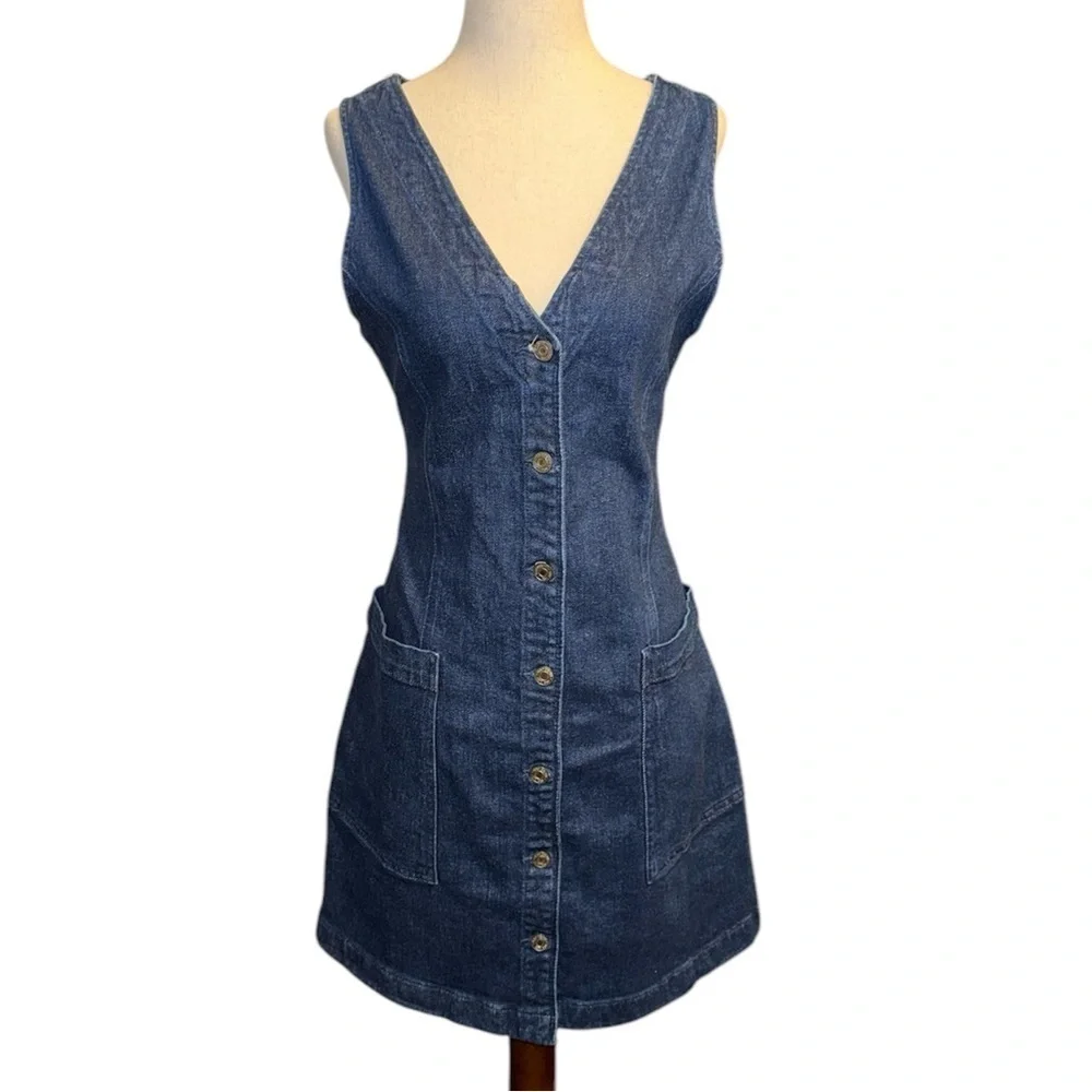 Gap NWT Denim V-neck Front Button Mini Dress - Picture 1 of 3